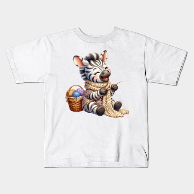 Zebra Knitting A Sweater Kids T-Shirt by Chromatic Fusion Studio